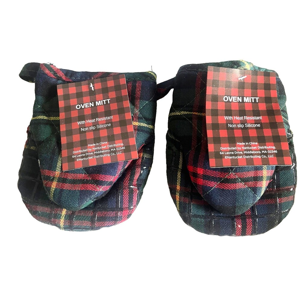 Christmas Tartan Plaid Check Silicone Mini Oven Mitts Set of 2 Potholders